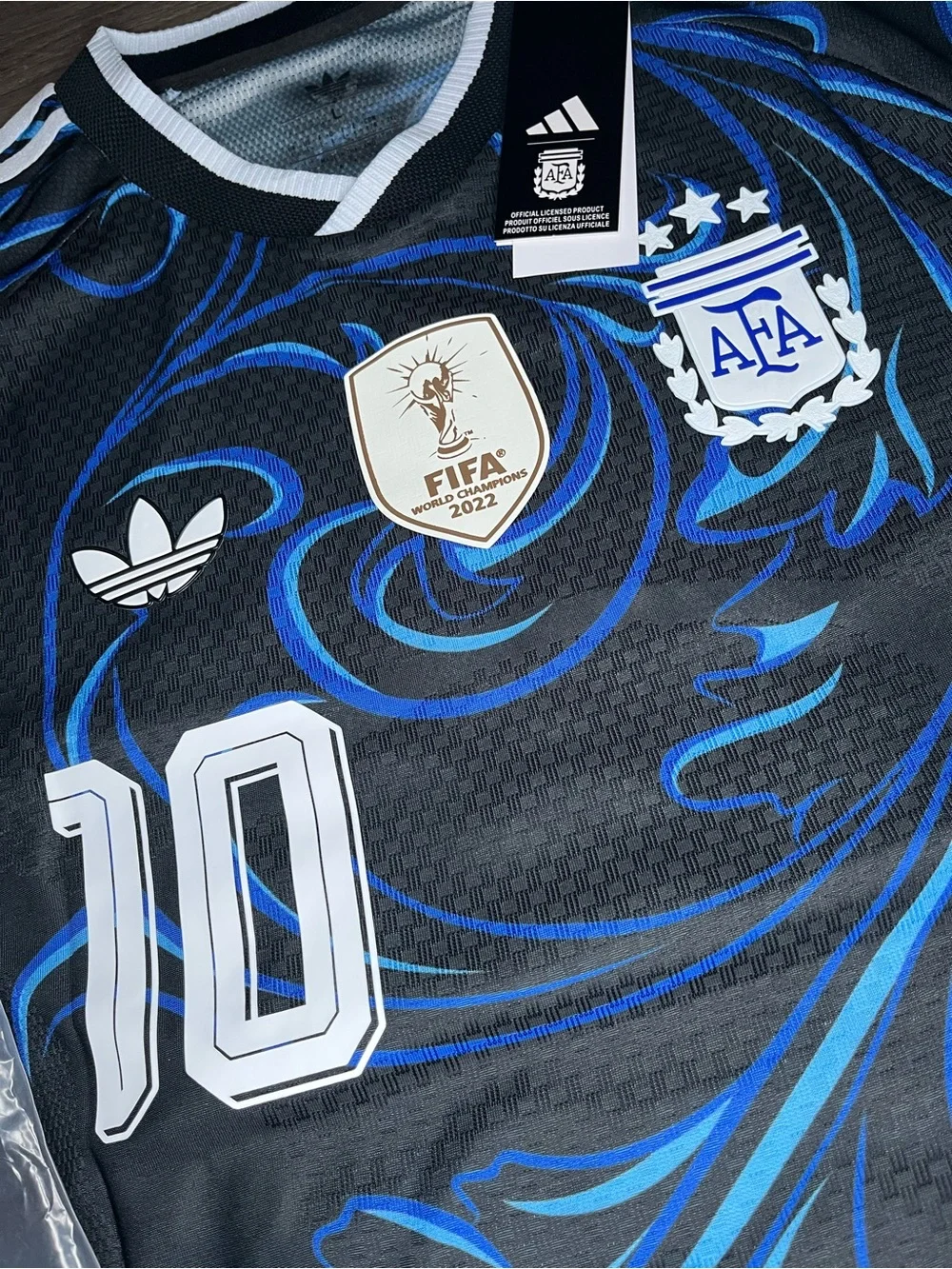 Messi #10 SIZE L Black & Blue Men's Soccer Jersey